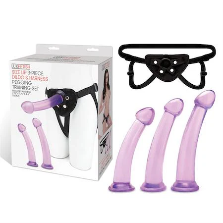 Lux Fetish Size Up 3-Piece Dildo & Harness Pegging Training Set